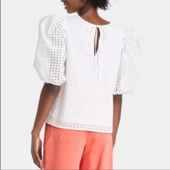 NWT a new day puff sleeve eyelet white blouse - Picture 2 of 10